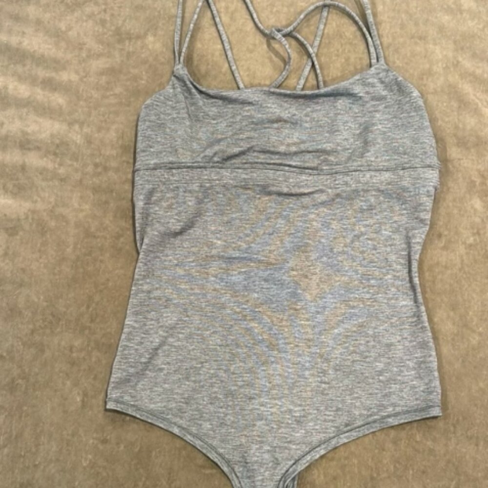 Gap Body bodysuit. Multiple strap back design. Thong back. Color- gray